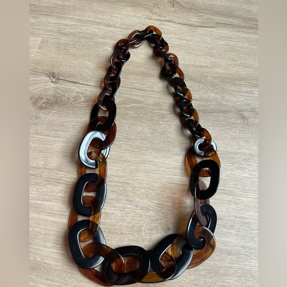 Brown Acrylic Lucite Chain Statement Necklace Boho Classic Fashion Chunky - Picture 1 of 2